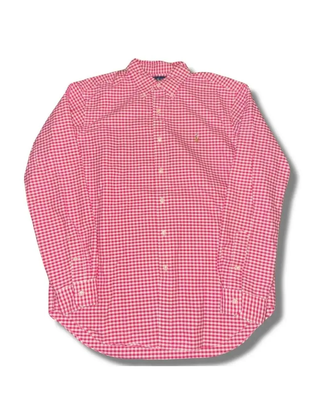 Vintage 90s Polo Ralph Lauren pink gingham long sleeve button down shirt Size L - Picture 2 of 5